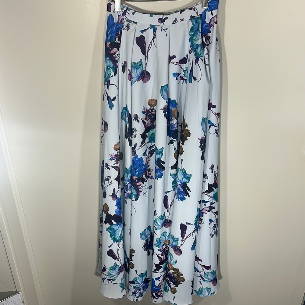 Fame and Partners Light Blue and Purple Floral Pleated Maxi Skirt A-line Size 4